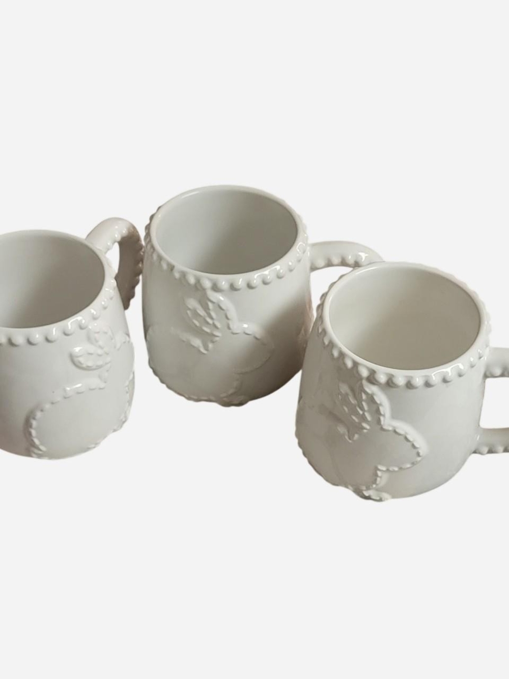 Classic White Embossed Ceramic Mug Set - 3-Pack